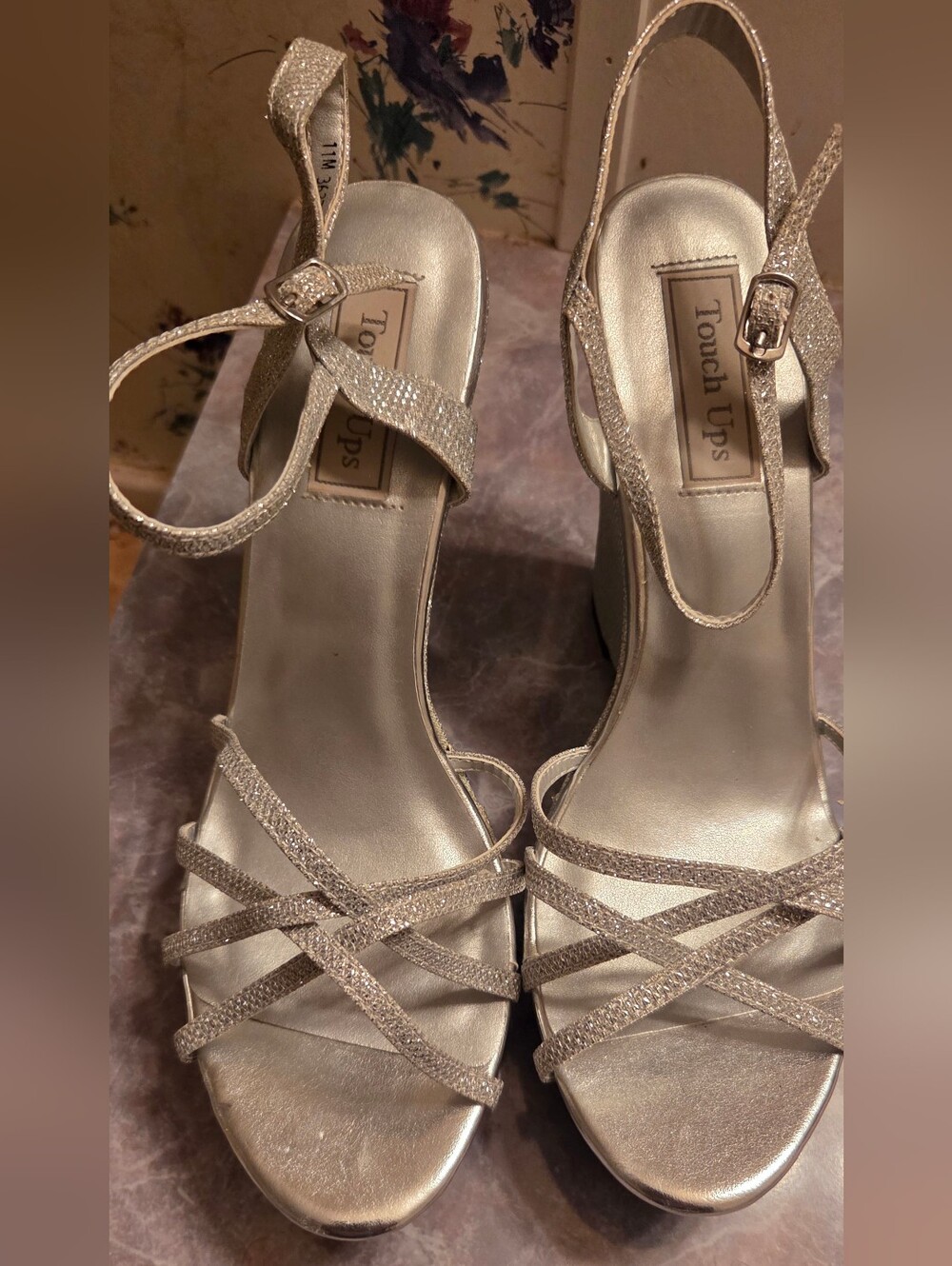 Touch Ups Women's Metallic Silver Strappy Heeled Sandals